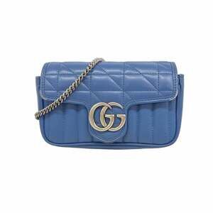 GUCCI Authentic Blue Leather GG Marmont Shoulder Bag